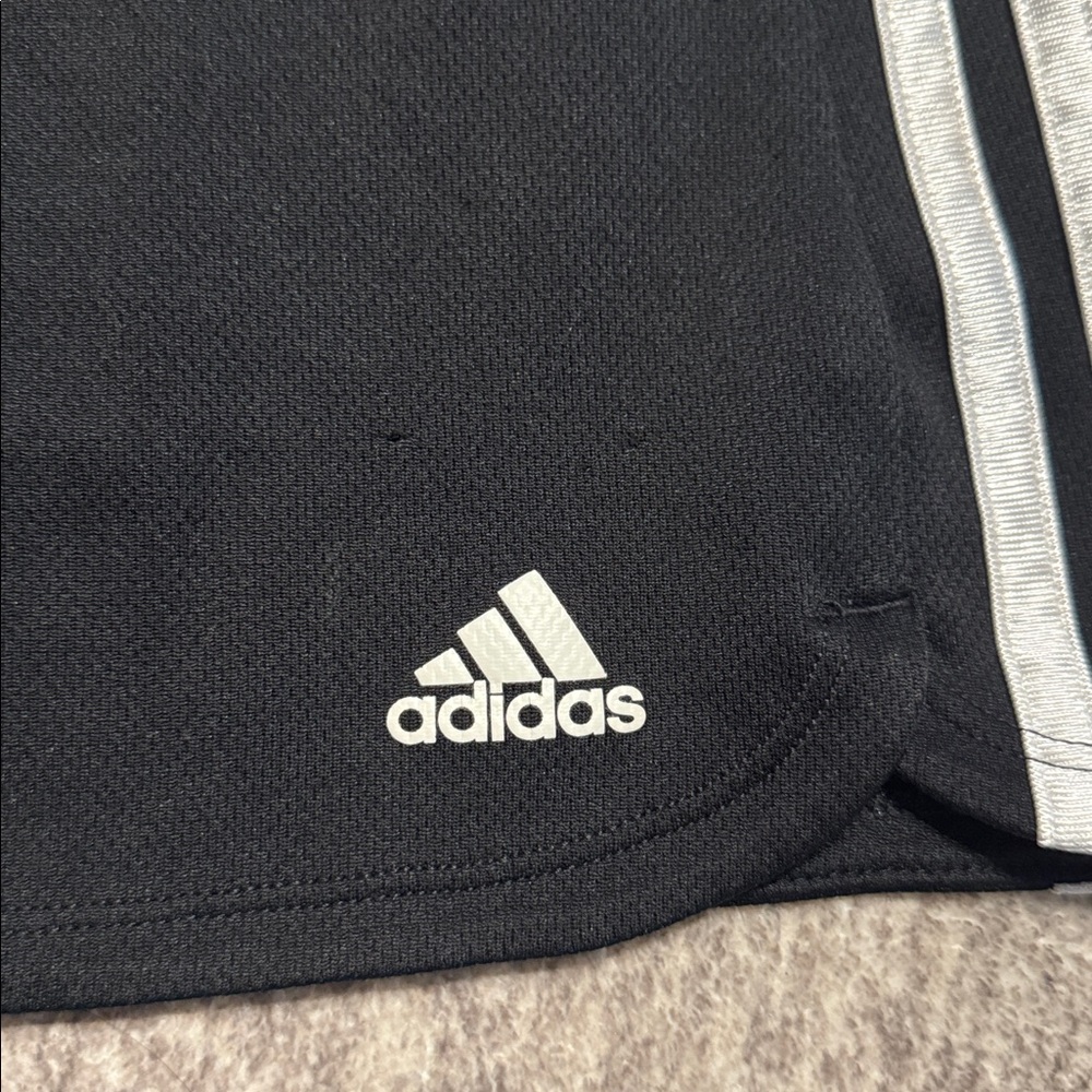 Adidas Girls Youth Active Shorts Running Track Black White 3 Stripe XL 16 - Picture 2 of 5